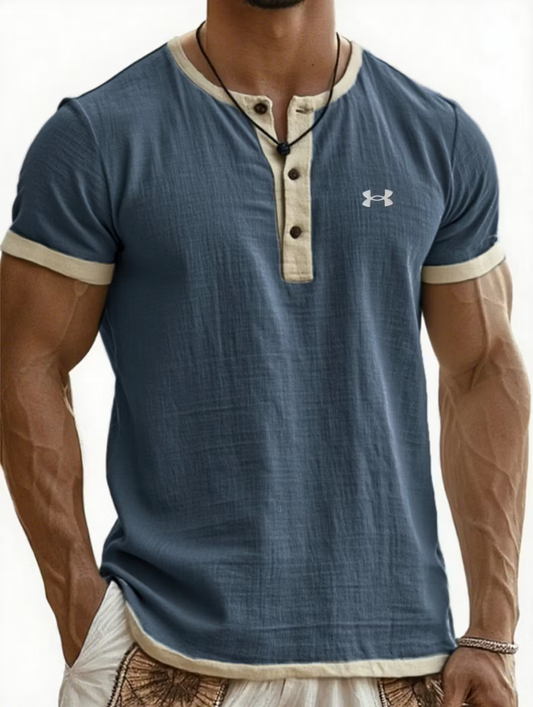 UA-Men's Cotton Linen Casual Henley T-Shirt