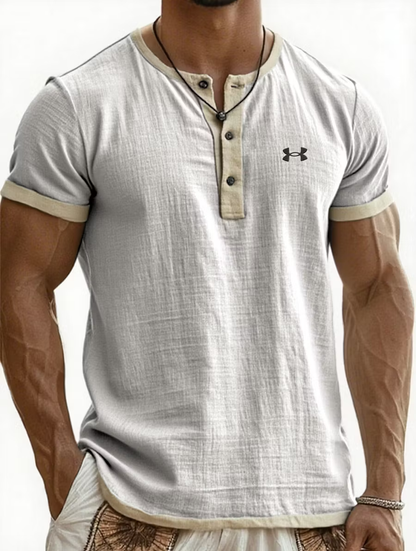 UA-Men's Cotton Linen Casual Henley T-Shirt