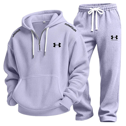 UA-Men's Waffle-Knit Casual Hooded Sweatshirt Set