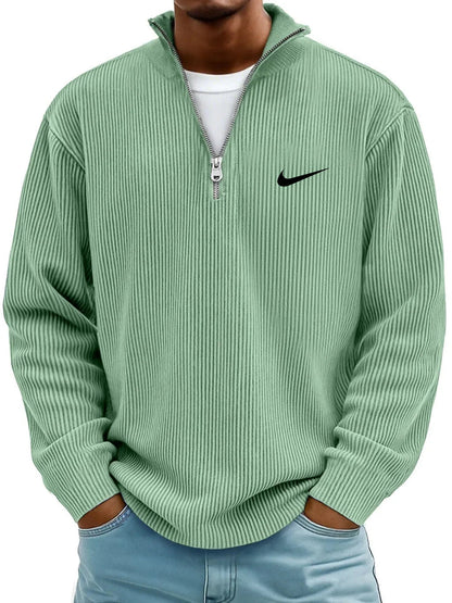 NK-Casual Ribbed Stand Collar Zipper Long Sleeve