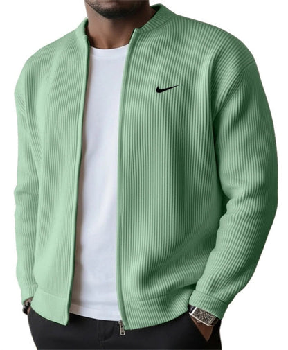 NK-Men's Simple Casual Ribbed Stand Collar Zipper Long Sleeved Jacket