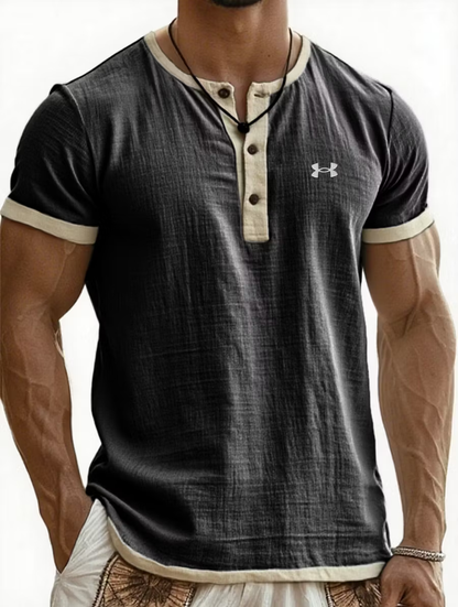 UA-Men's Cotton Linen Casual Henley T-Shirt