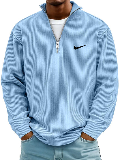 NK-Casual Ribbed Stand Collar Zipper Long Sleeve