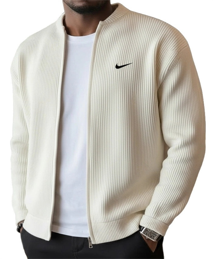 NK-Men's Simple Casual Ribbed Stand Collar Zipper Long Sleeved Jacket