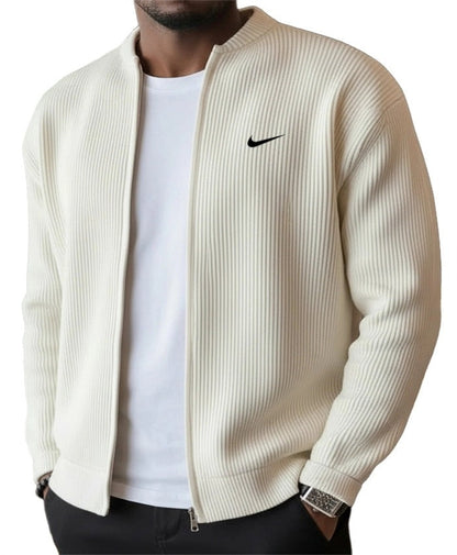 NK-Men's Simple Casual Ribbed Stand Collar Zipper Long Sleeved Jacket