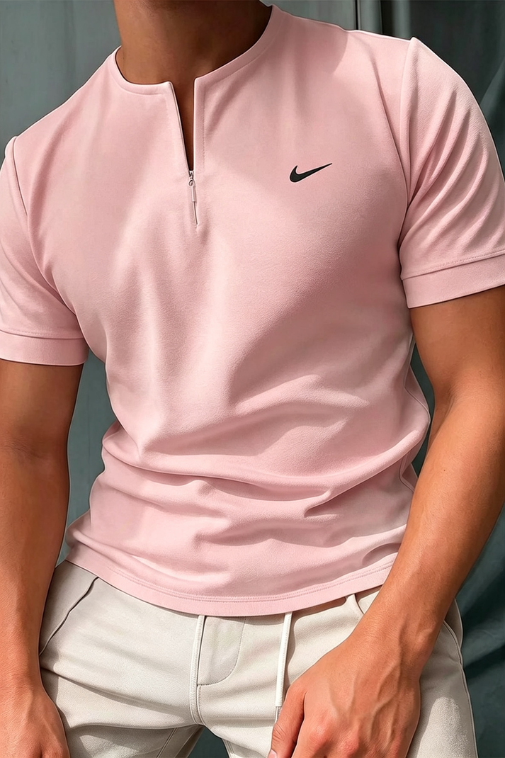 NK-Sleeve Henley T-Shirt with Zipper