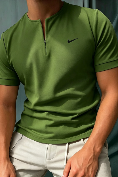 NK-Sleeve Henley T-Shirt with Zipper