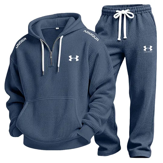 UA-Men's Waffle-Knit Casual Hooded Sweatshirt Set