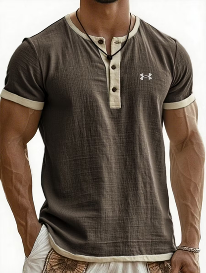 UA-Men's Cotton Linen Casual Henley T-Shirt