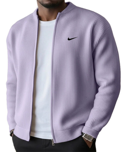 NK-Men's Simple Casual Ribbed Stand Collar Zipper Long Sleeved Jacket