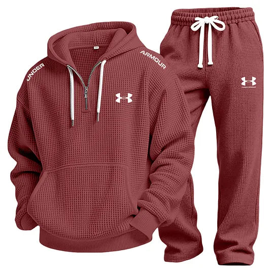 UA-Men's Waffle-Knit Casual Hooded Sweatshirt Set