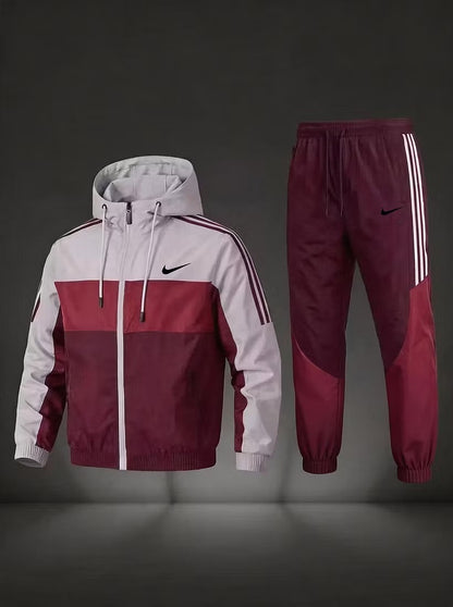 NK-Men’s Colorblock Hooded Tracksuit Set – Full-Zip Jacket & Jogger Pants 2-Piece Set