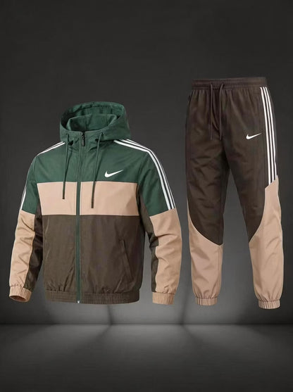 NK-Men’s Colorblock Hooded Tracksuit Set – Full-Zip Jacket & Jogger Pants 2-Piece Set
