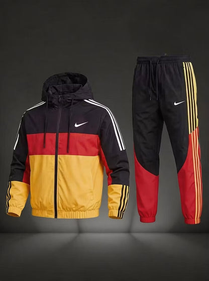 NK-Men’s Colorblock Hooded Tracksuit Set – Full-Zip Jacket & Jogger Pants 2-Piece Set