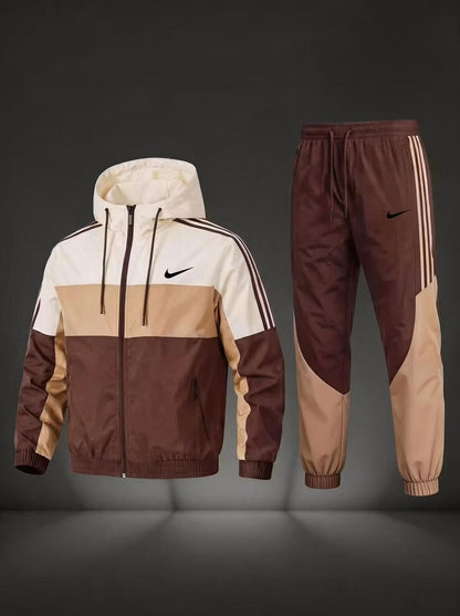 NK-Men’s Colorblock Hooded Tracksuit Set – Full-Zip Jacket & Jogger Pants 2-Piece Set