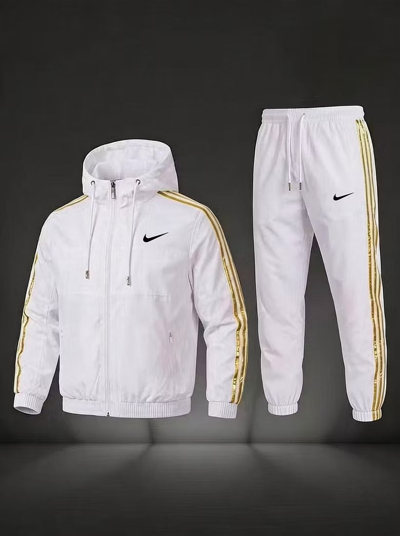 NK-Men’s Colorblock Hooded Tracksuit Set – Full-Zip Jacket & Jogger Pants 2-Piece Set