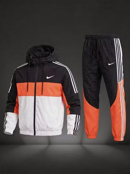 NK-Men’s Colorblock Hooded Tracksuit Set – Full-Zip Jacket & Jogger Pants 2-Piece Set