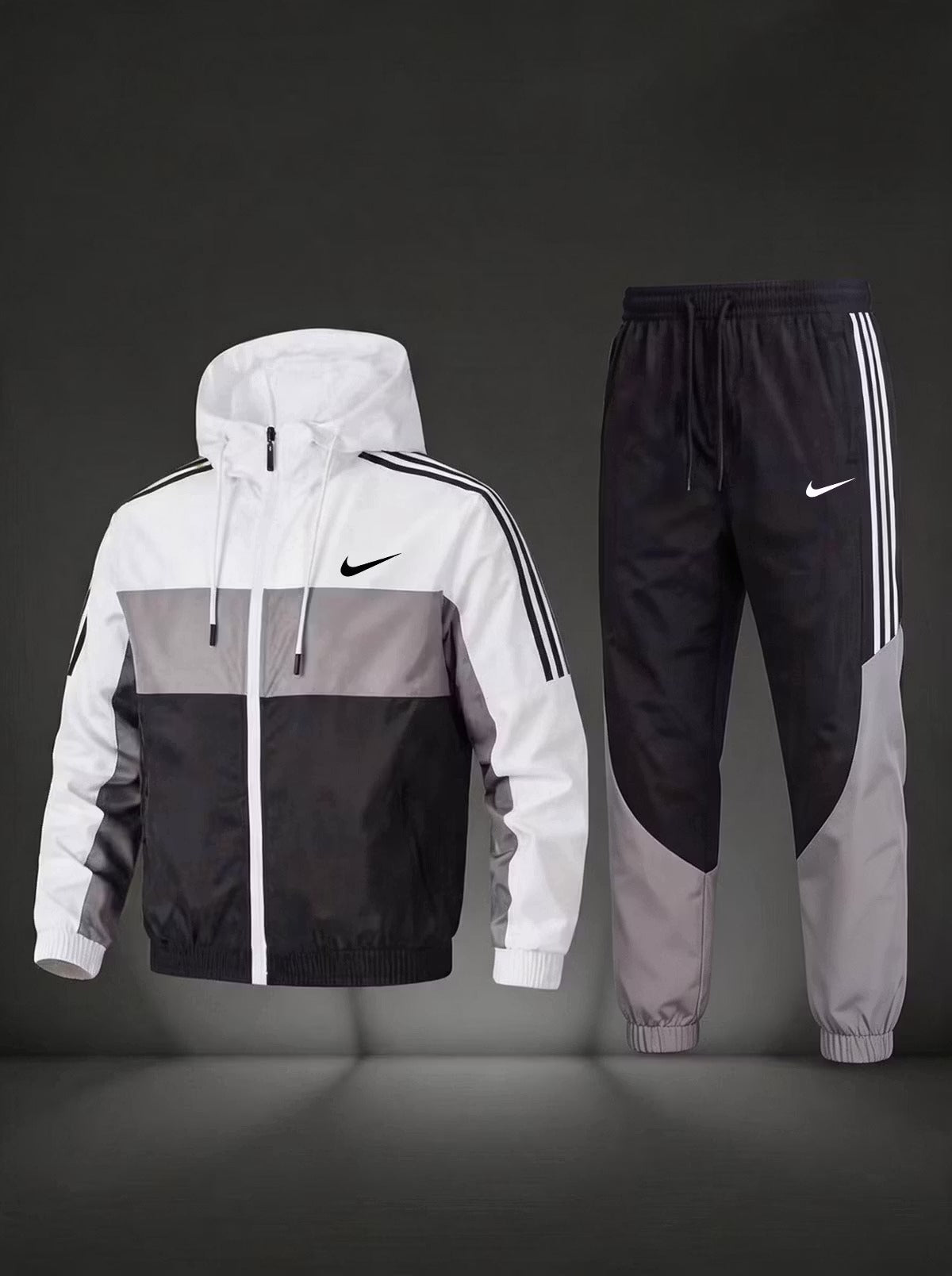 NK-Men’s Colorblock Hooded Tracksuit Set – Full-Zip Jacket & Jogger Pants 2-Piece Set