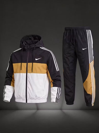 NK-Men’s Colorblock Hooded Tracksuit Set – Full-Zip Jacket & Jogger Pants 2-Piece Set