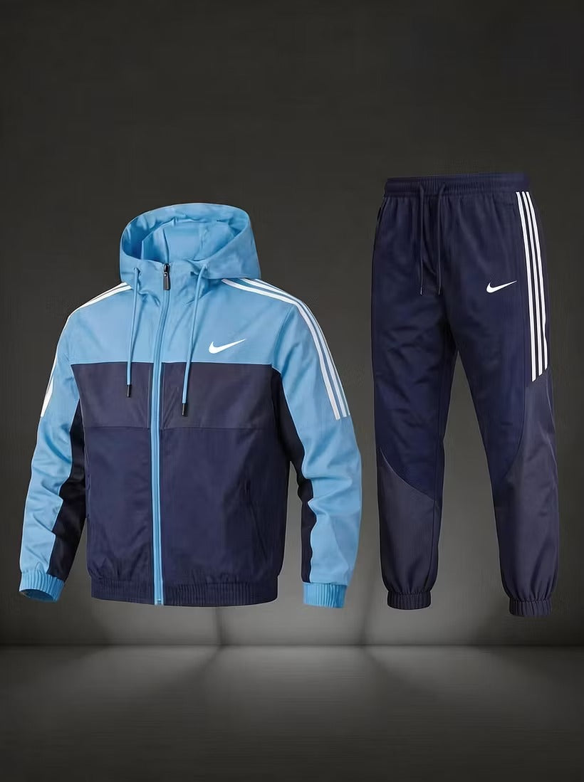 NK-Men’s Colorblock Hooded Tracksuit Set – Full-Zip Jacket & Jogger Pants 2-Piece Set