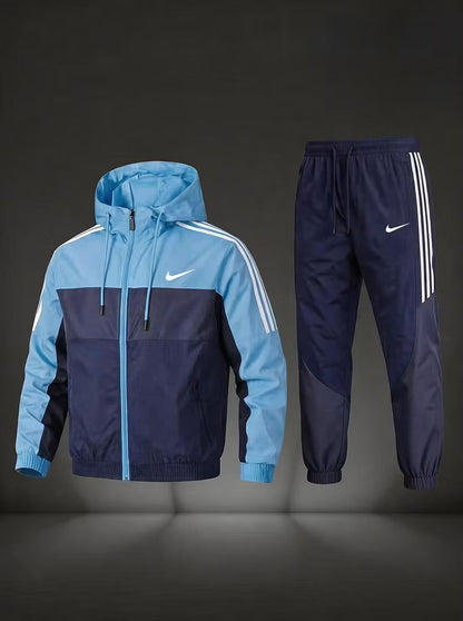 NK-Men’s Colorblock Hooded Tracksuit Set – Full-Zip Jacket & Jogger Pants 2-Piece Set