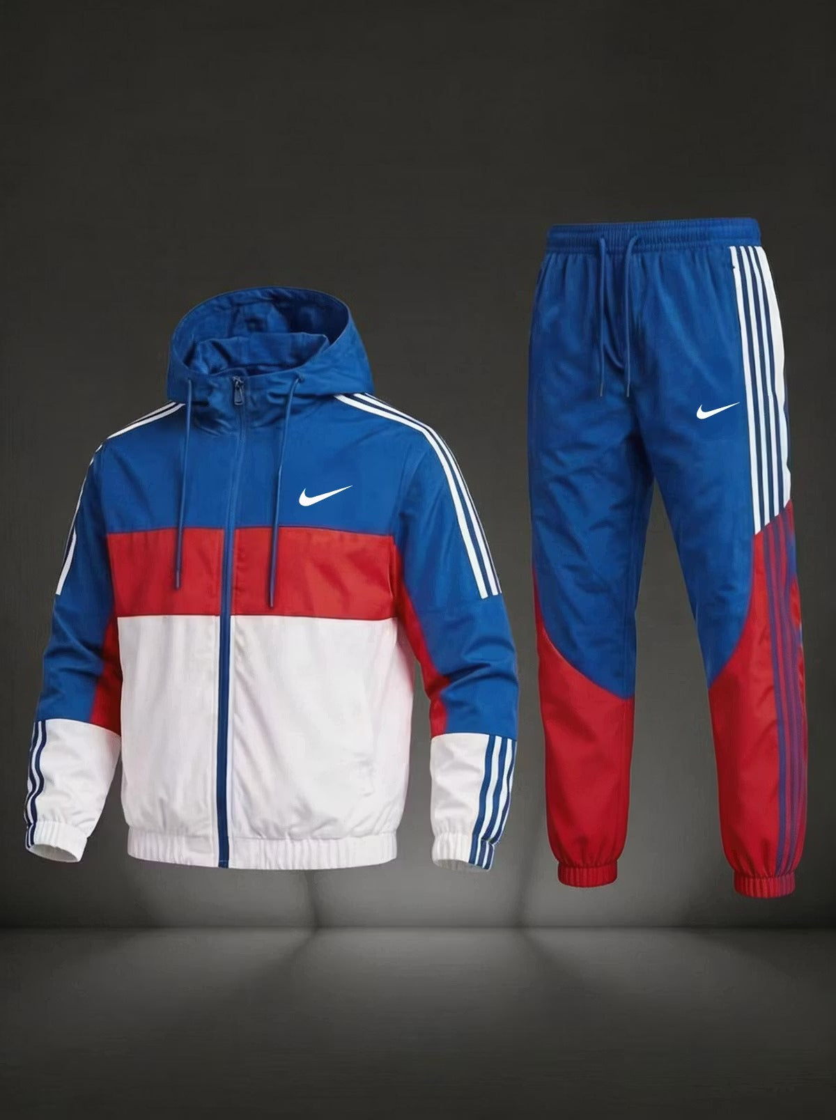 NK-Men’s Colorblock Hooded Tracksuit Set – Full-Zip Jacket & Jogger Pants 2-Piece Set