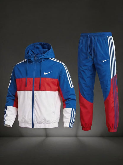 NK-Men’s Colorblock Hooded Tracksuit Set – Full-Zip Jacket & Jogger Pants 2-Piece Set